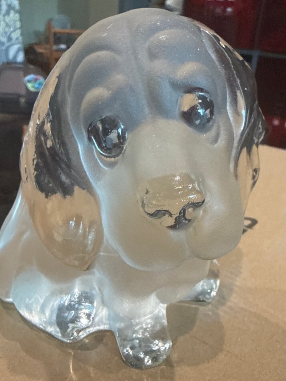 The Viking Glass Sad Looking Puppy Dog Frosted Glass Bookend Paperweight Figurin